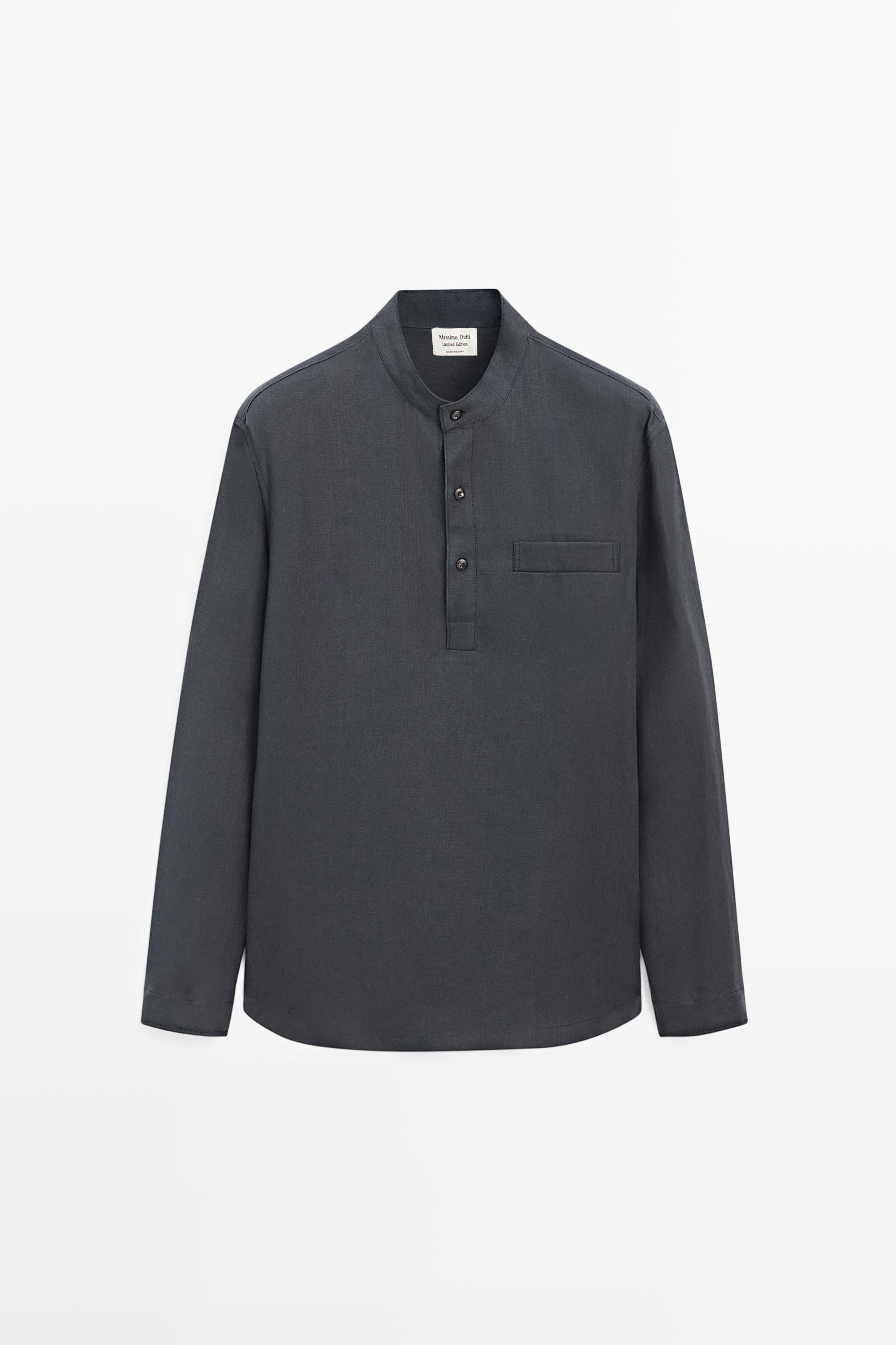 Linen button-up shirt with stand collar - LIMITED EDITION